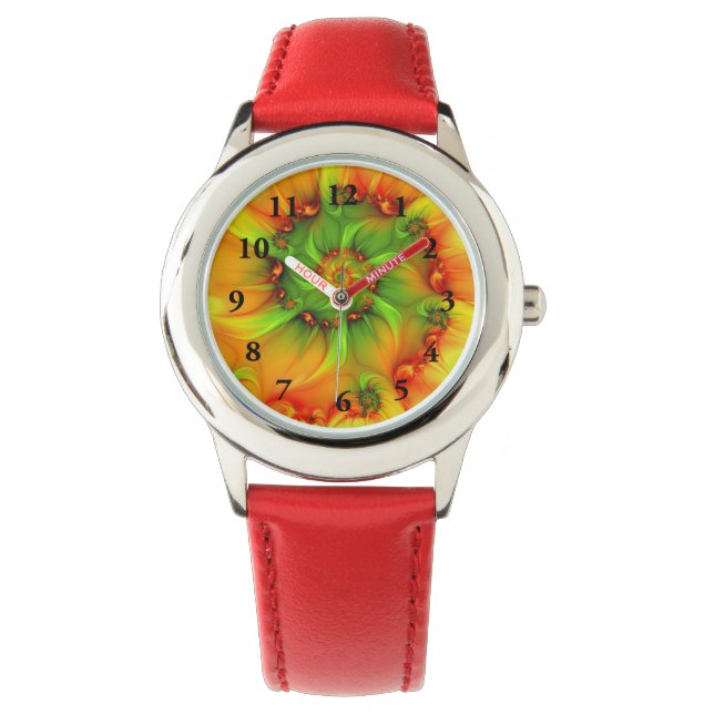 Psychedelic Colorful Modern Abstract Fractal Art Horloge (Voorkant)