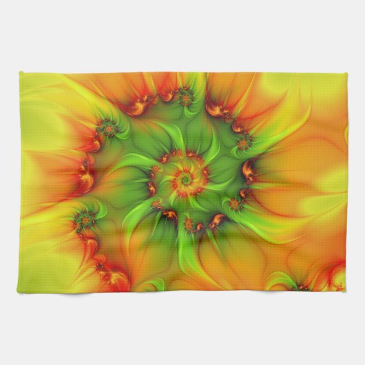 Psychedelic Colorful Modern Abstract Fractal Art Theedoek (Horizontaal)