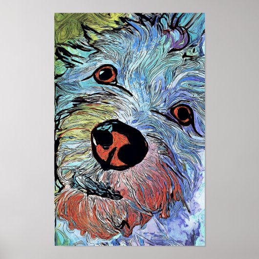 Psychedelic Colorful Westie Dog Art Portrait Poster (Voorkant)