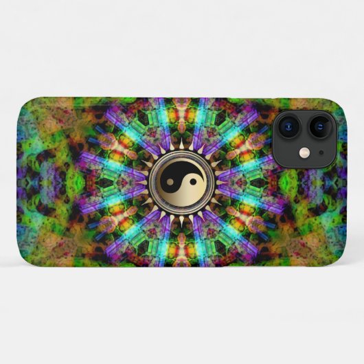 Psychedelic Colors Gold YinYang iPhone4 Hoesje (Achterkant (horizontaal))