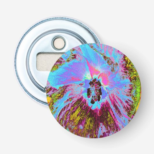 Psychedelic Cornflower Blue en Magenta Hibiscus Button Flesopener (Voorkant)