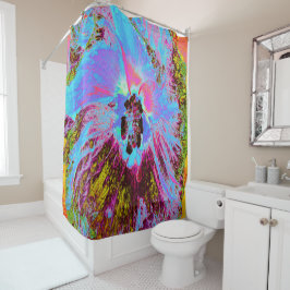 Psychedelic Cornflower Blue en Magenta Hibiscus Douchegordijn
