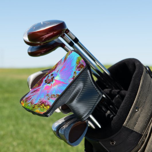 Psychedelic Cornflower Blue en Magenta Hibiscus Golfheadcover (Insitu)