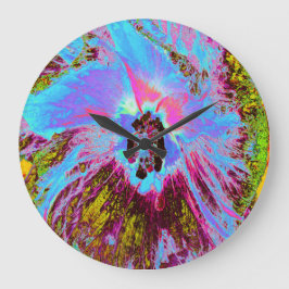 Psychedelic Cornflower Blue en Magenta Hibiscus Grote Klok