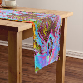 Psychedelic Cornflower Blue en Magenta Hibiscus Korte Tafelloper