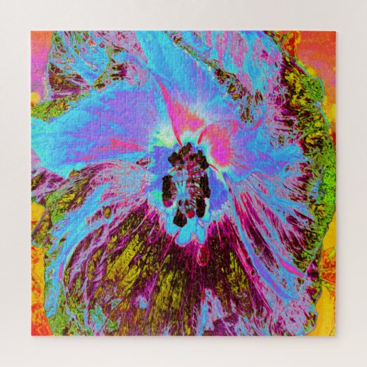 Psychedelic Cornflower Blue en Magenta Hibiscus Legpuzzel (Verticaal)