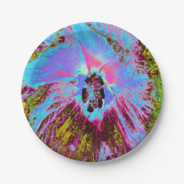 Psychedelic Cornflower Blue en Magenta Hibiscus Papieren Bordje