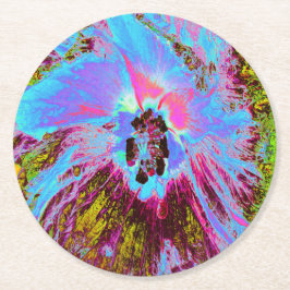Psychedelic Cornflower Blue en Magenta Hibiscus Ronde Kartonnen Onderzetter