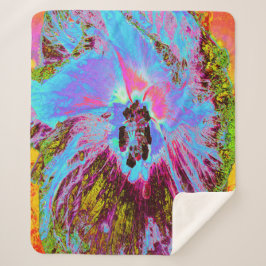 Psychedelic Cornflower Blue en Magenta Hibiscus Sherpa Deken