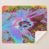 Psychedelic Cornflower Blue en Magenta Hibiscus Sherpa Deken (Voorkant (horizontaal))