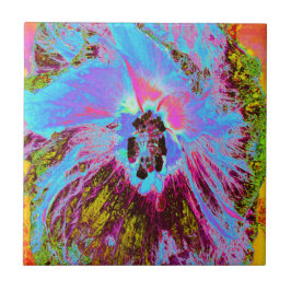 Psychedelic Cornflower Blue en Magenta Hibiscus Tegeltje