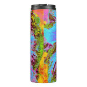 Psychedelic Cornflower Blue en Magenta Hibiscus Thermosbeker (Achterkant)