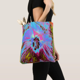 Psychedelic Cornflower Blue en Magenta Hibiscus Tote Bag