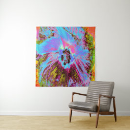 Psychedelic Cornflower Blue en Magenta Hibiscus Wandkleed
