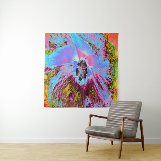 Psychedelic Cornflower Blue en Magenta Hibiscus Wandkleed (In situ)