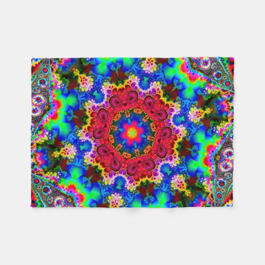 Psychedelic Cosmic Flower Fractal Fleece Deken (Voorkant (Horizontaal))