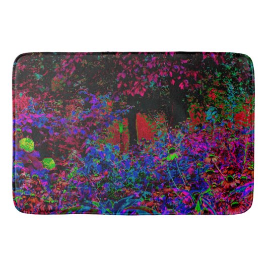 Psychedelic Crimson Red en Black Garden Sunrise Badmat (Voorkant)