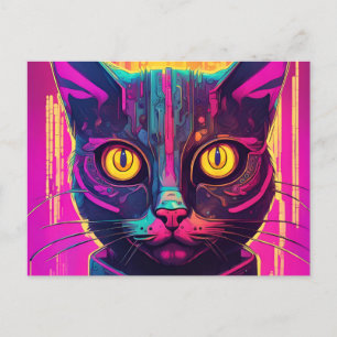 Psychedelic Cyber Cat Briefkaart
