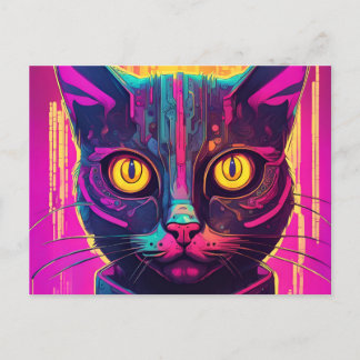 Psychedelic Cyber Cat Briefkaart