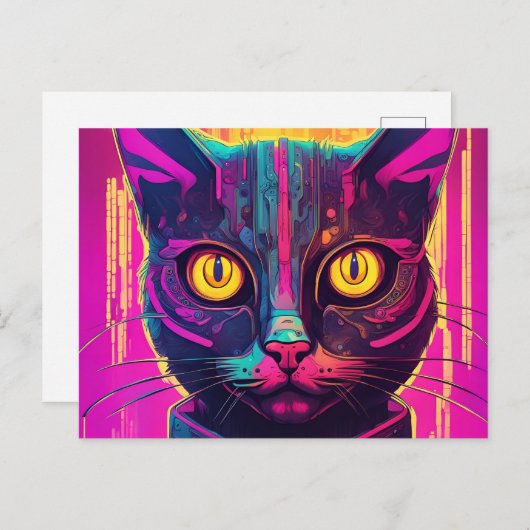 Psychedelic Cyber Cat Briefkaart (Voorkant / Achterkant)