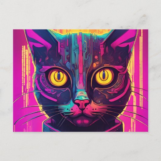 Psychedelic Cyber Cat Briefkaart (Voorkant)