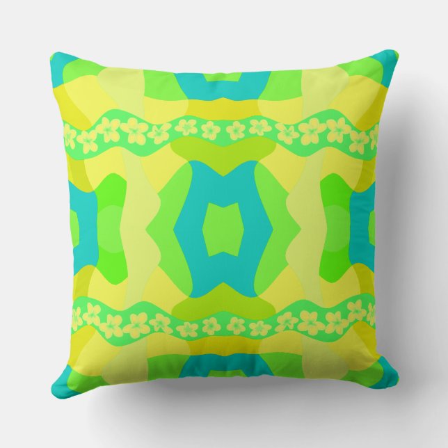Psychedelic Daisy Chain Patchwork Lemon Limoen Bla Kussen (Achterkant)