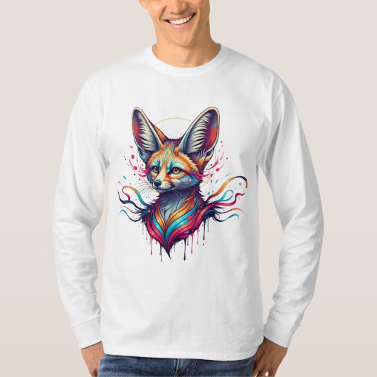 Psychedelic Desert Fox - Kleurrijke Fantasy Art T-shirt (Voorkant)