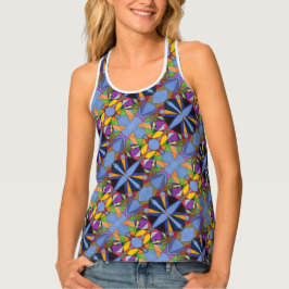 Psychedelic diagonals in blues, geel paars tanktop