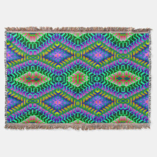 Psychedelic Diamonds Aztec Woven Throw Blanket Deken