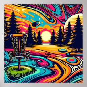 Psychedelic Disc Golf Course bij zonsondergang Poster