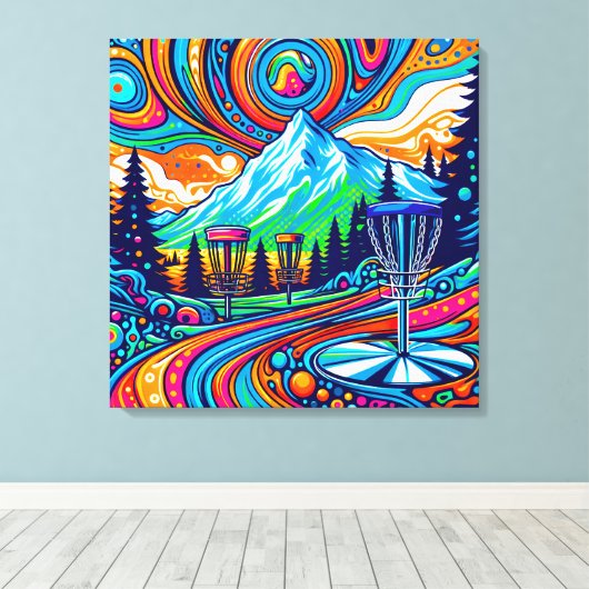 Psychedelic Disc Golfbaan Canvas Afdruk (Insitu (Houten vloer))