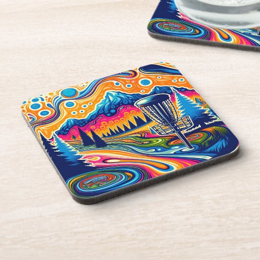 Psychedelic Disc Golfbaan in de bergen Bier Onderzetter (Linkerzijde)