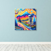 Psychedelic Disc Golfbaan in de bergen Canvas Afdruk (Insitu (Houten vloer))