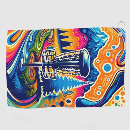 Psychedelic Disc Golfbaan in de bergen Golfhanddoek (Horizontaal)