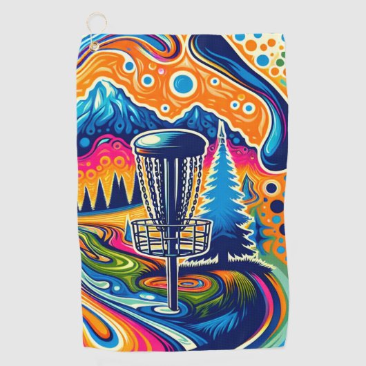 Psychedelic Disc Golfbaan in de bergen Golfhanddoek (Voorkant)