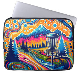 Psychedelic Disc Golfbaan in de bergen Laptop Sleeve