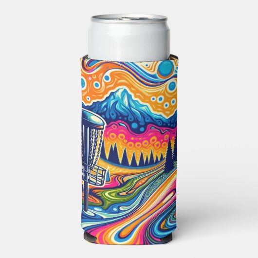 Psychedelic Disc Golfbaan in de bergen Seltzer Blikjeskoeler (Seltzer Voorkant)