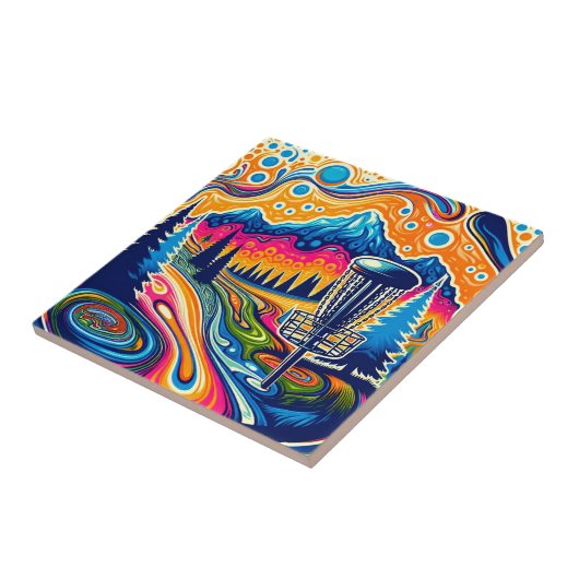 Psychedelic Disc Golfbaan in de bergen Tegeltje (Zijkant)