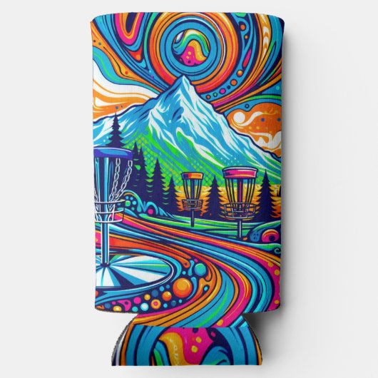 Psychedelic Disc Golfbaan Seltzer Blikjeskoeler (Achterkant)