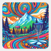 Psychedelic Disc Golfbaan Vierkante Sticker (Voorkant)