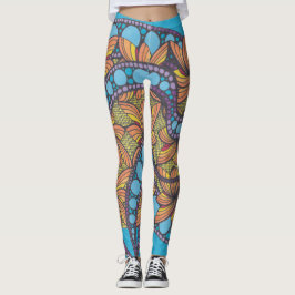 Psychedelic, doodle art, boho, abstract design leggings