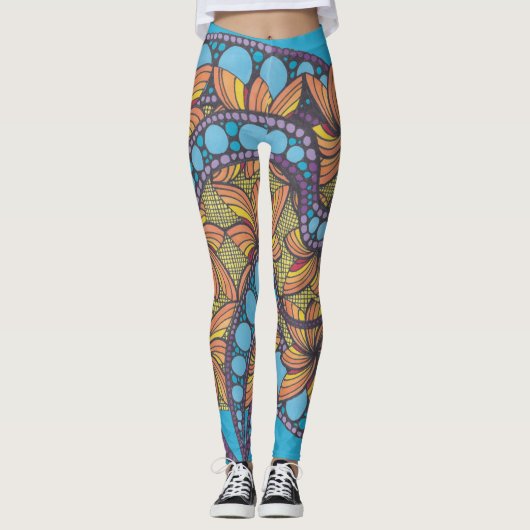 Psychedelic, doodle art, boho, abstract design leggings (Voorkant)