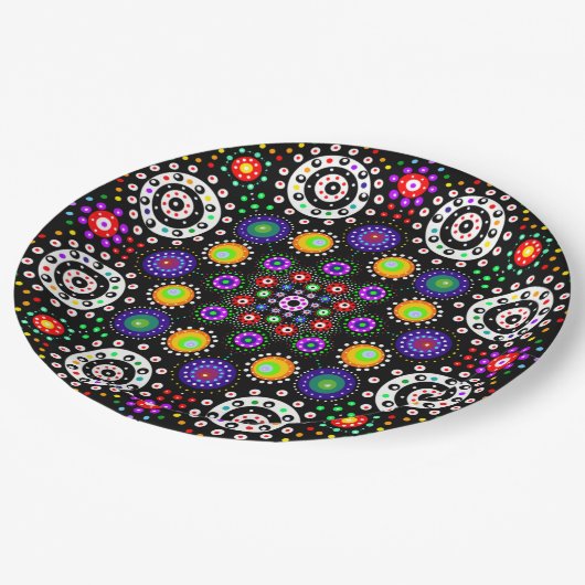 Psychedelic Dot Mandala Papieren Bordje (Gekanteld)