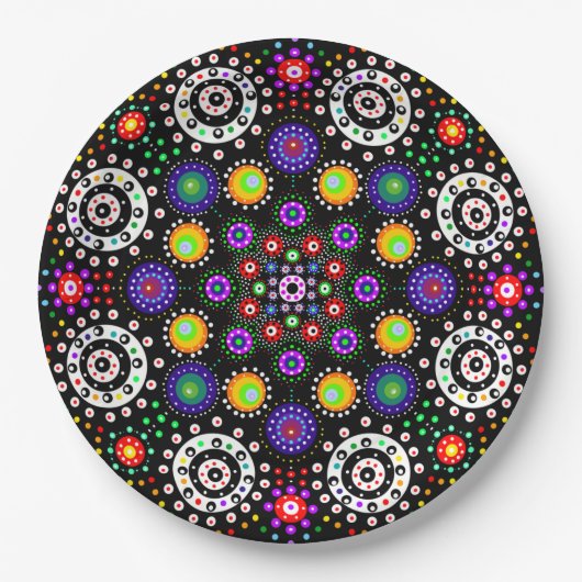 Psychedelic Dot Mandala Papieren Bordje (Voorkant)