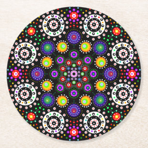Psychedelic Dot Mandala Ronde Kartonnen Onderzetter