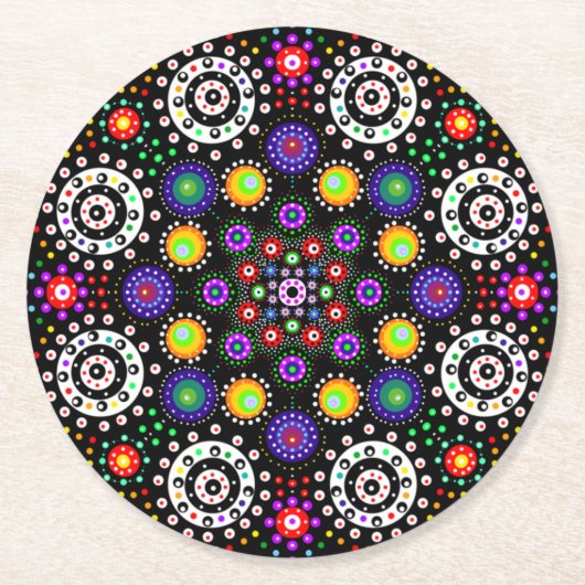 Psychedelic Dot Mandala Ronde Kartonnen Onderzetter (Voorkant)