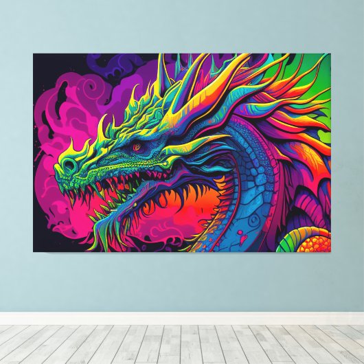 Psychedelic Dragon Design Canvas Afdruk (Insitu (Houten vloer))