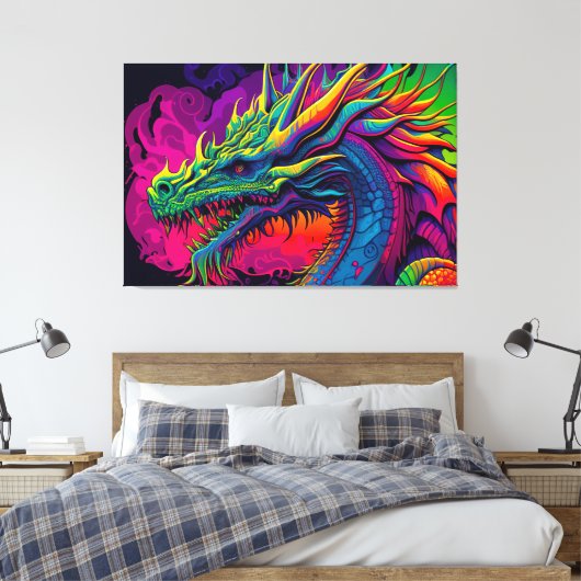 Psychedelic Dragon Design Canvas Afdruk (Insitu (Slaapkamer))
