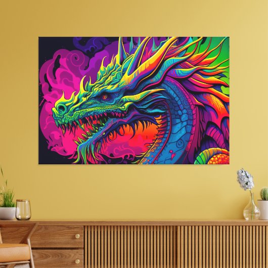 Psychedelic Dragon Design Canvas Afdruk (Insitu (Woonkamer))