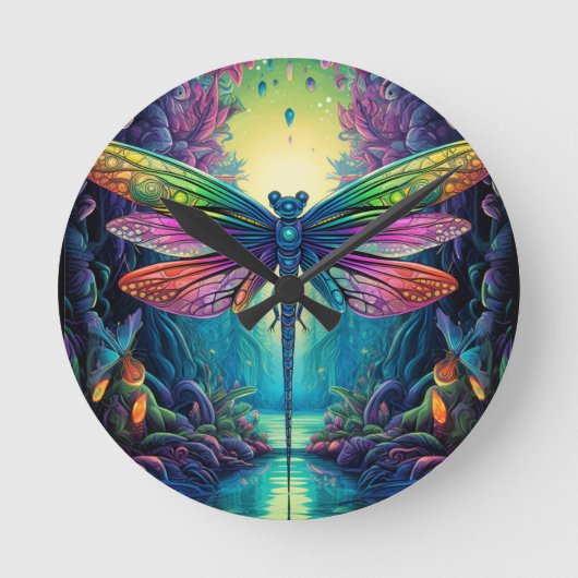 Psychedelic Dragonfly #1 Ronde Klok (Voorkant)